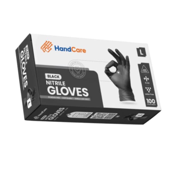 Handcare Disposable Gloves, Heavy Duty, 6 mil Palm, Nitrile, Powder-Free, S, 100 PK, Black HC-NEBK60SM - main